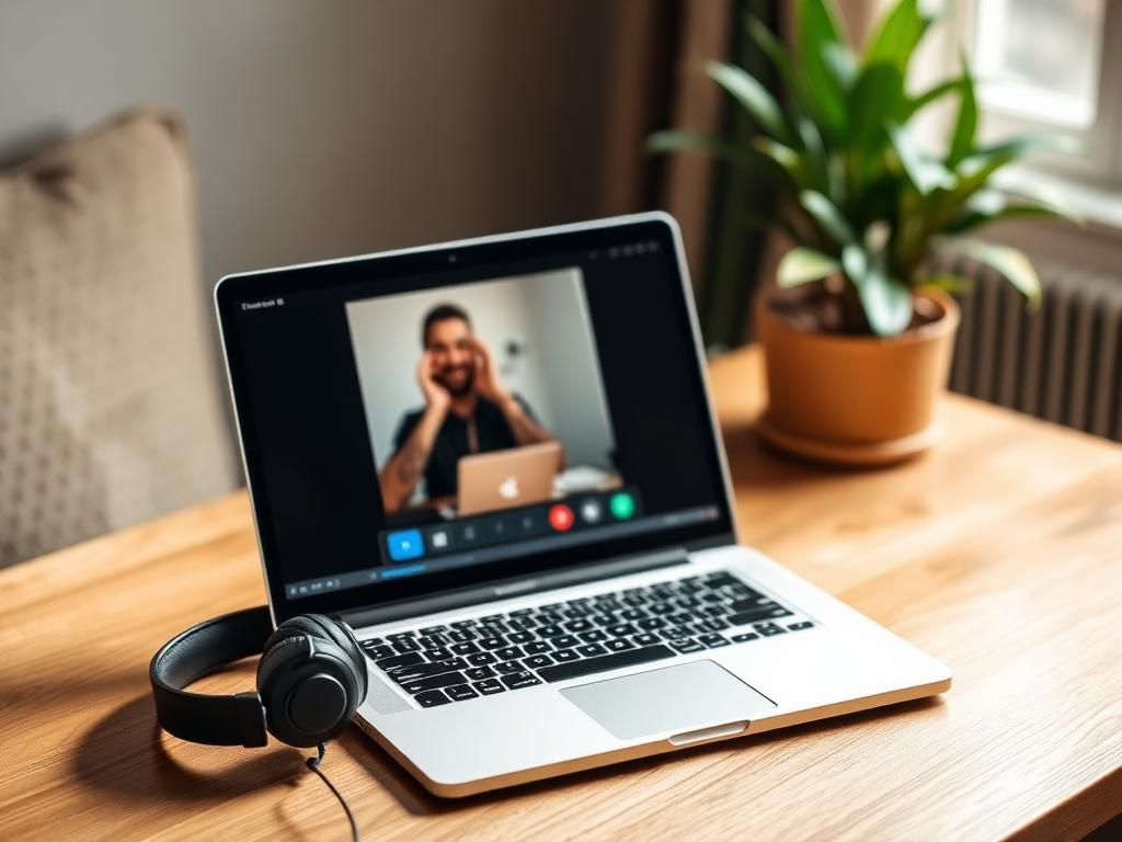 Laptop set up for an online teletherapy session at home