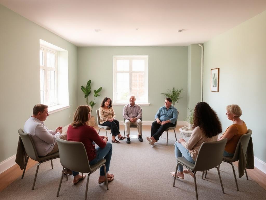 Small group seated in a circle during a group therapy session