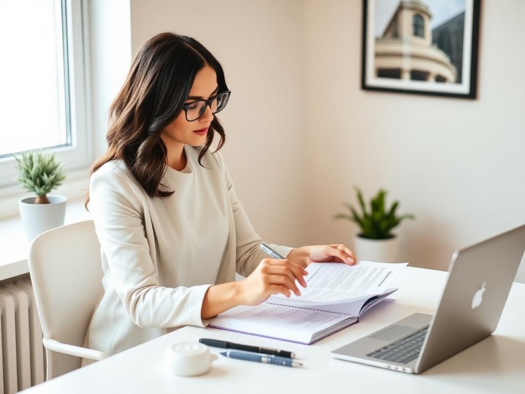 Professional reviewing career planning notes at a desk
